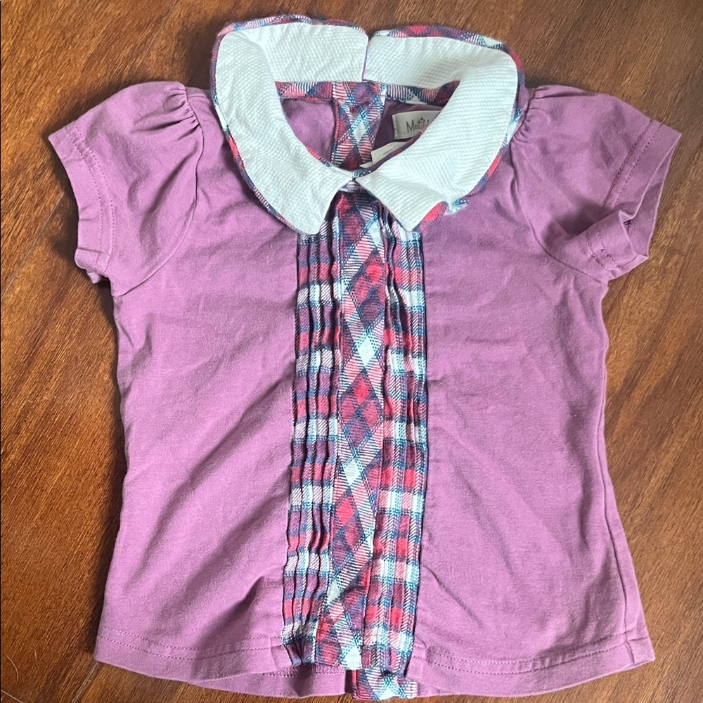 Matilda Jane Girls' Pink Plaid-Trim Short Sleeve Top